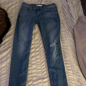 Levi's Women's Blue Skinny Jeans with Distressed Detail